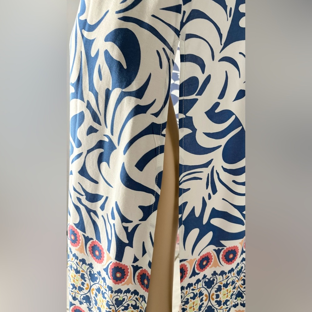 NWT MSK Blue & White Floral Maxi Dress slits on each side, ties on the neck Sz S - Picture 5 of 11